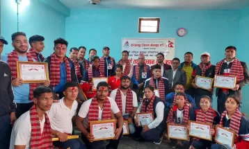 नवौँ राष्ट्रिय खेलकुदका पदक विजेता खेलाडी सम्मानित