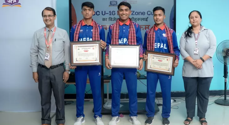 यू–१६ विजेता खेलाडीहरुलाई एसपीएको सम्मान