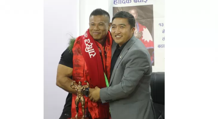 दक्षिण एशियाली शारीरिक सुगठन प्रतियोगिताका स्वर्णधारी ललितको स्वागत