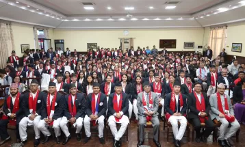 Players for the 19th Asian Games are greeted by PM Dahal