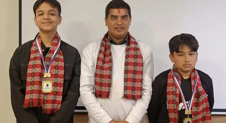 सक्षम र सम्राट एनआरएनए उपाध्यक्ष बाट पुरस्कृत