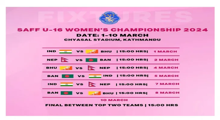 The SAFF U-16 Women's Championship is scheduled to begin in Nepal