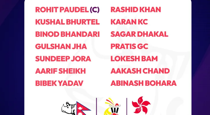 हङकङमा टी-२० सिरिज खेल्ने १४ सदस्यीय टिम घोषणा