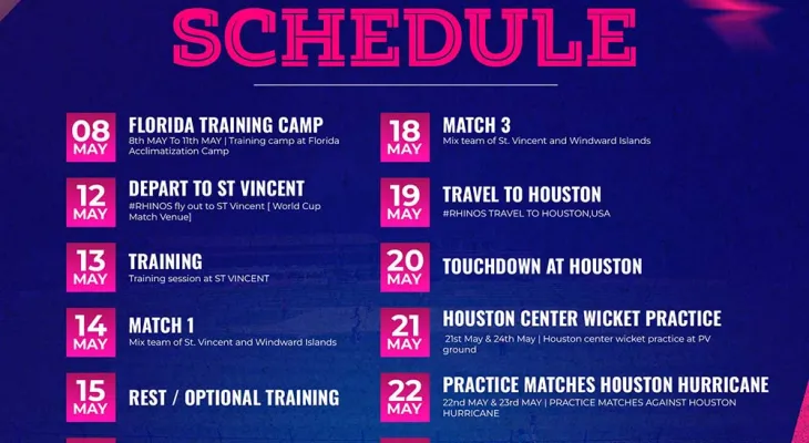 यस्तो नेपाली क्रिकेट टिमको अमेरिकामा प्रशिक्षण तालिका