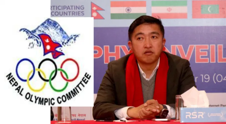 नेपाल ओलम्पिक कमिटिको तदर्थ समितिको प्रतिनिधिमण्डल र राखेप सदस्य–सचिव घिसिङबीच शिष्टाचार भेट