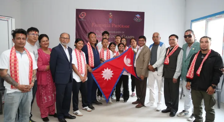 एशियन युथ गेम्सका लागि नेपाली युवा खेलाडी टोलीलाई एनओसी अध्यक्ष जीवनराम श्रेष्ठद्वारा विदाई