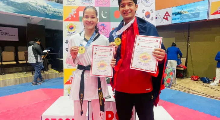कोरियन एम्बेस्डर अन्तर्राष्ट्रिय तेक्वान्दो : गीता र अभिषेकलाई स्वर्ण