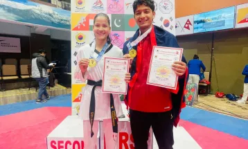 कोरियन एम्बेस्डर अन्तर्राष्ट्रिय तेक्वान्दो : गीता र अभिषेकलाई स्वर्ण