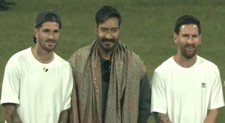 भारतिय अभिनेता अजय देवगनले भेटे लियोनल मेस्सी, वानखेडे स्टेडियममा मेस्सीको भव्य स्वागत