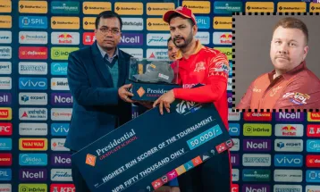 एनपीएलमा सर्वाधिक रन बनाएर प्रेसिडेन्सियल प्लाटिनम क्याप जित्ने एडमलाई ५० हजार नगद पुरस्कार