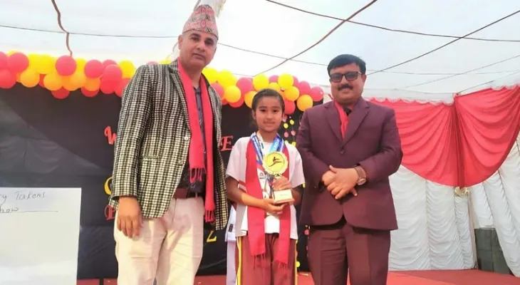 वेदाङ्ग इन्टरनेशनल स्कुलद्वारा डबल गोल्ड विजेता अन्भी शाही सम्मानित