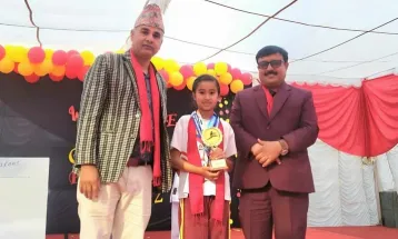 वेदाङ्ग इन्टरनेशनल स्कुलद्वारा डबल गोल्ड विजेता अन्भी शाही सम्मानित