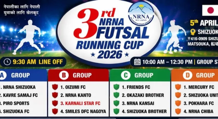 तेस्रो एनआरएनए फुटसल रनिङ कप २०२६ को टाइसिट सार्वजनिक